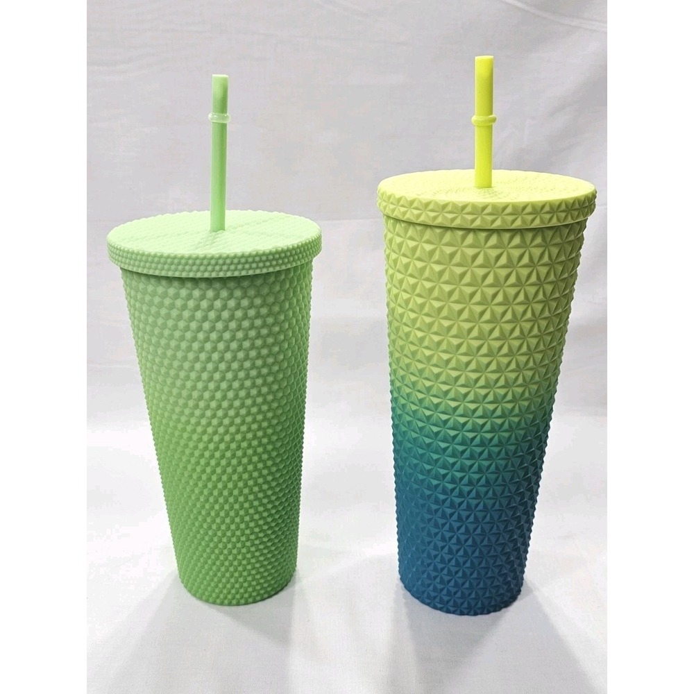 2 Double Wall‎ Ombre Tumblers with Straws Lids Green Blue 21 - 24 Fl Oz BPA Free